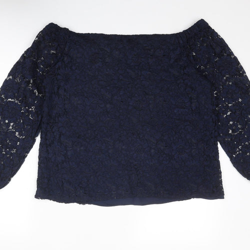 Blue Chameleon Womens Blue Nylon Basic Blouse Size 18 Round Neck