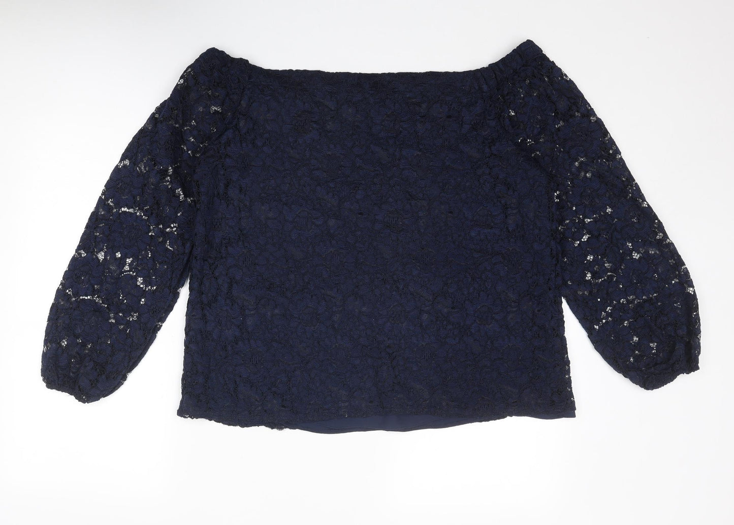 Blue Chameleon Womens Blue Nylon Basic Blouse Size 18 Round Neck