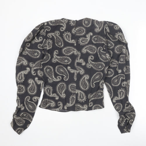 Zara Womens Grey Paisley Modal Basic Blouse Size S Round Neck