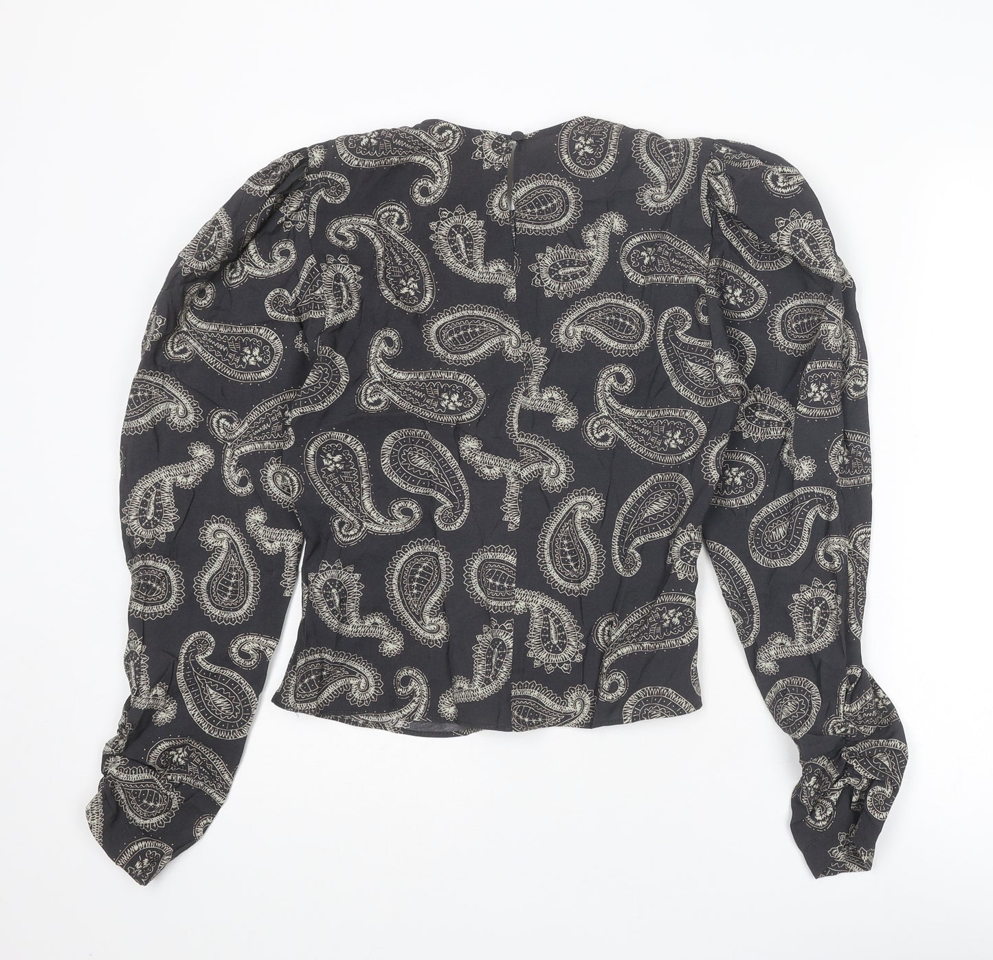 Zara Womens Grey Paisley Modal Basic Blouse Size S Round Neck