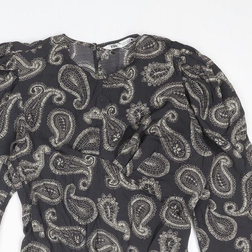 Zara Womens Grey Paisley Modal Basic Blouse Size S Round Neck