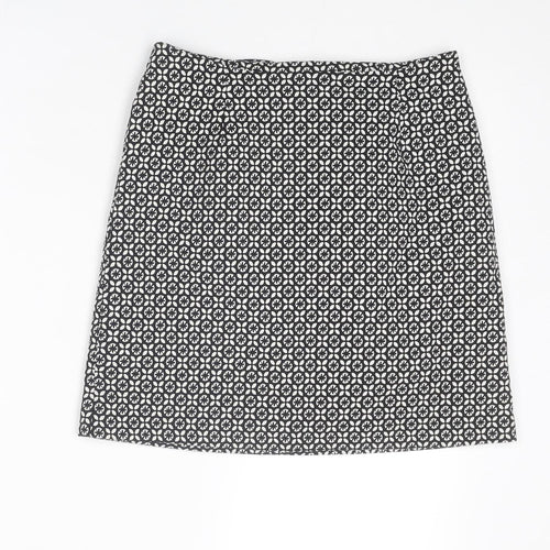 New Look Womens Black Geometric Cotton A-Line Skirt Size 6 Zip