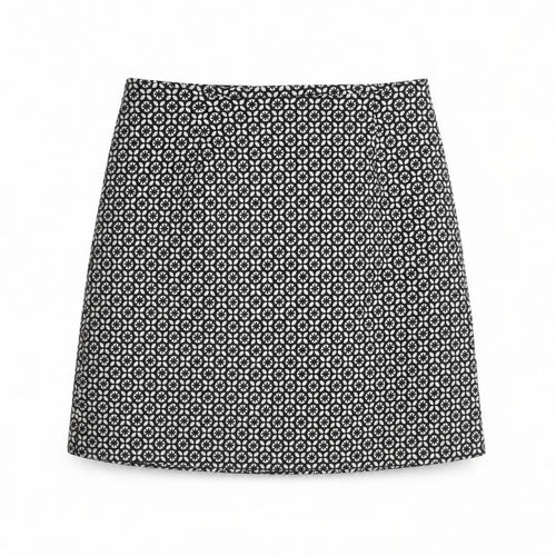 New Look Womens Black Geometric Cotton A-Line Skirt Size 6 Zip