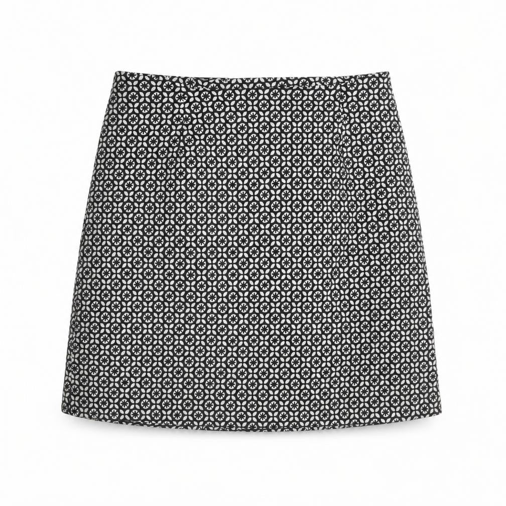 New Look Womens Black Geometric Cotton A-Line Skirt Size 6 Zip
