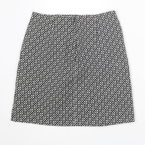 New Look Womens Black Geometric Cotton A-Line Skirt Size 6 Zip