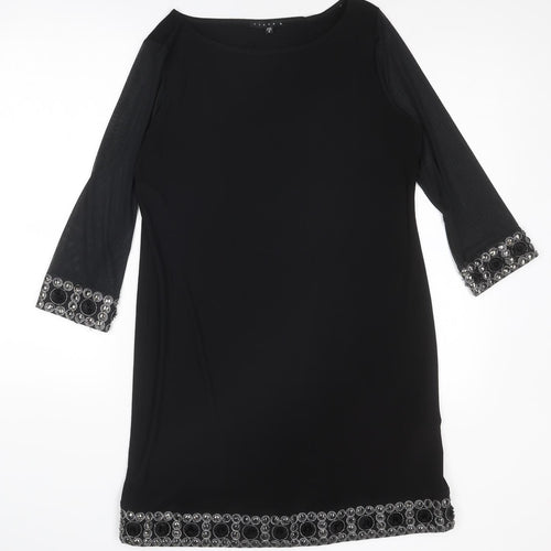 Tiana B Womens Black Polyester Sheath Size 8 Boat Neck Pullover - Embellished