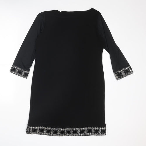 Tiana B Womens Black Polyester Sheath Size 8 Boat Neck Pullover - Embellished