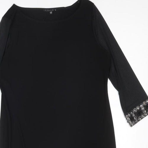 Tiana B Womens Black Polyester Sheath Size 8 Boat Neck Pullover - Embellished
