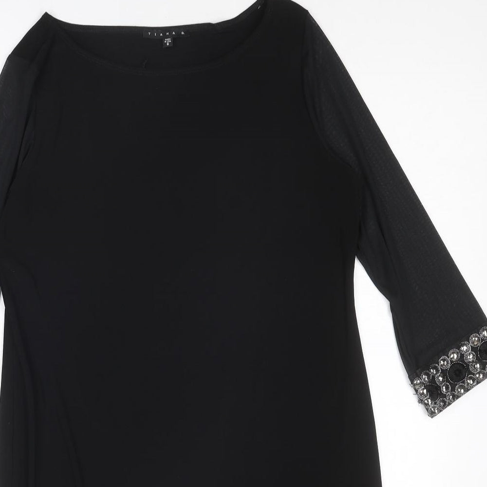 Tiana B Womens Black Polyester Sheath Size 8 Boat Neck Pullover - Embellished