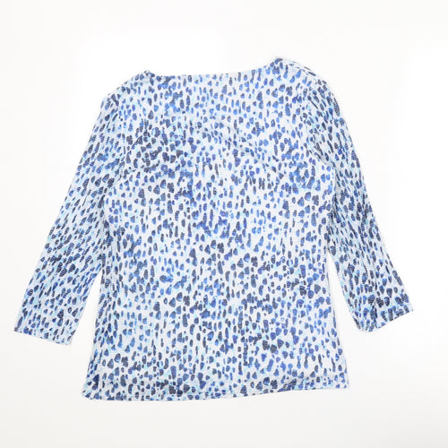 Classic Womens Blue Geometric Polyester Basic Blouse Size 10 V-Neck - Asymmetric Neckline