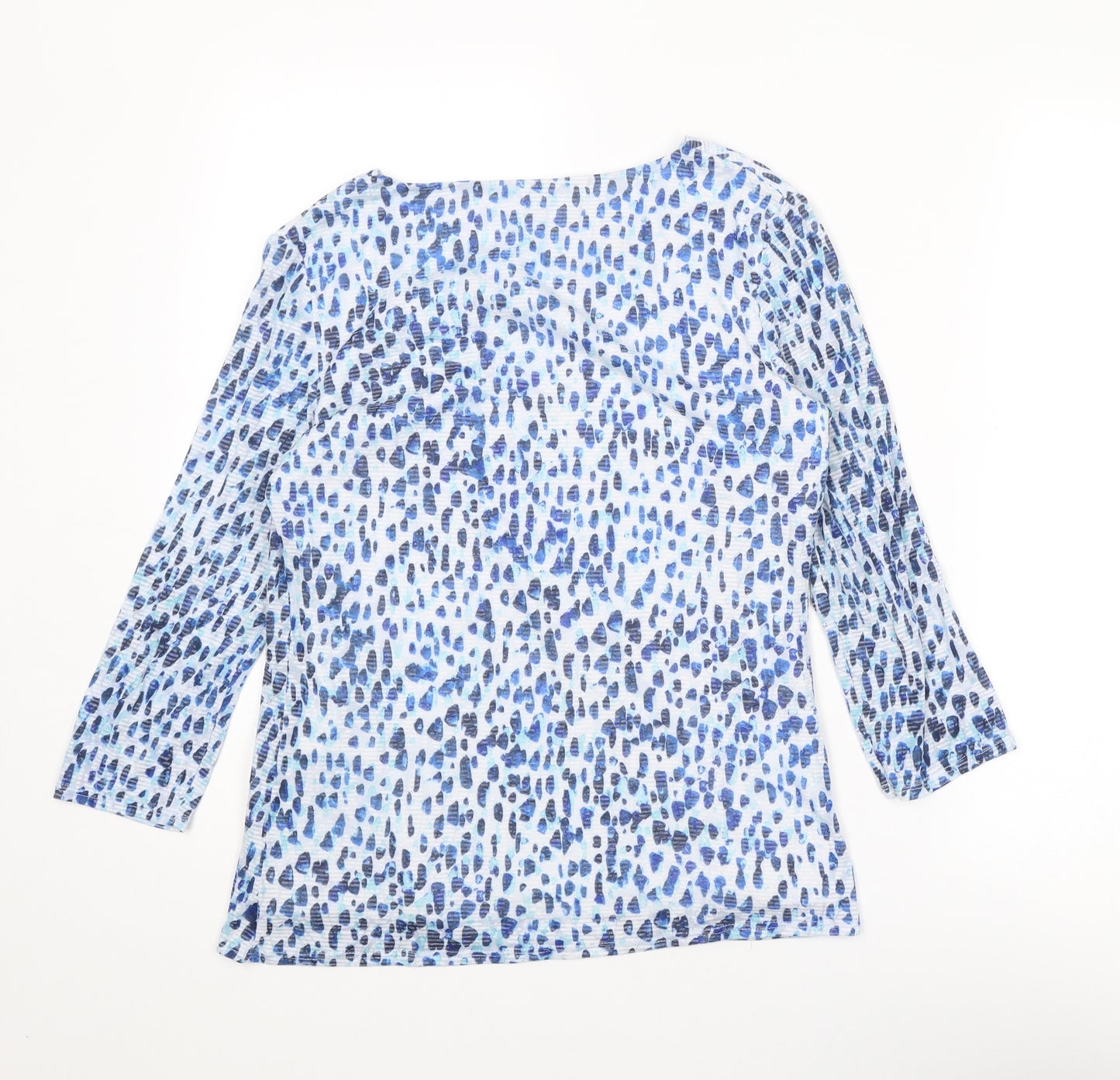 Classic Womens Blue Geometric Polyester Basic Blouse Size 10 V-Neck - Asymmetric Neckline