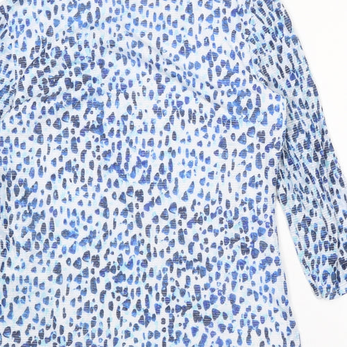 Classic Womens Blue Geometric Polyester Basic Blouse Size 10 V-Neck - Asymmetric Neckline