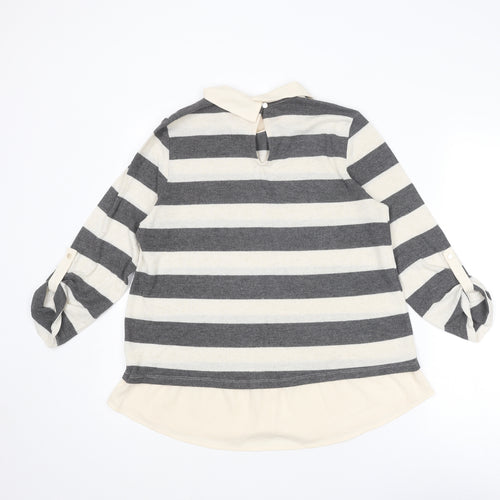 Faith & Joy Womens Ivory Collared Striped Polyester Pullover Jumper Size M