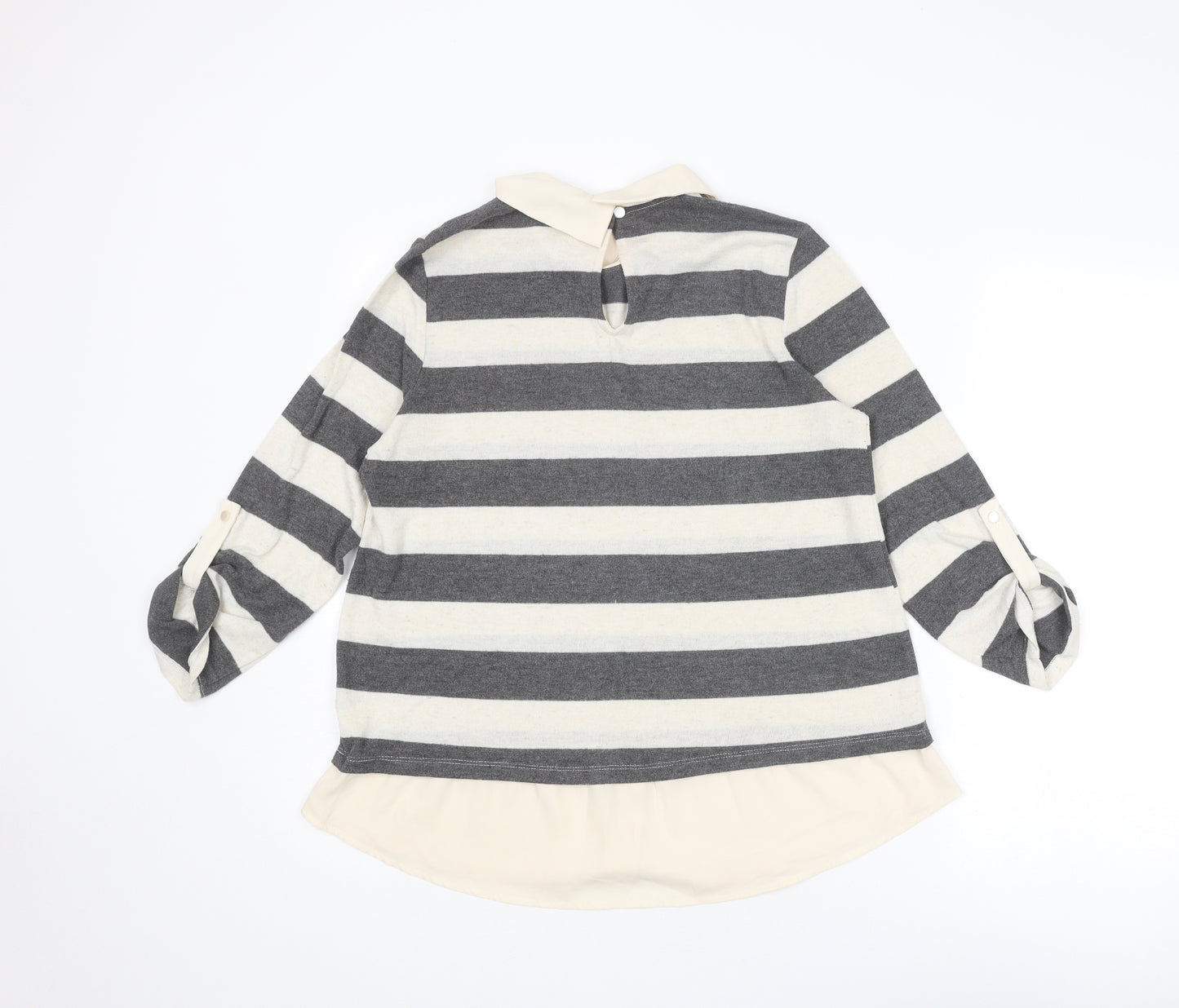 Faith & Joy Womens Ivory Collared Striped Polyester Pullover Jumper Size M