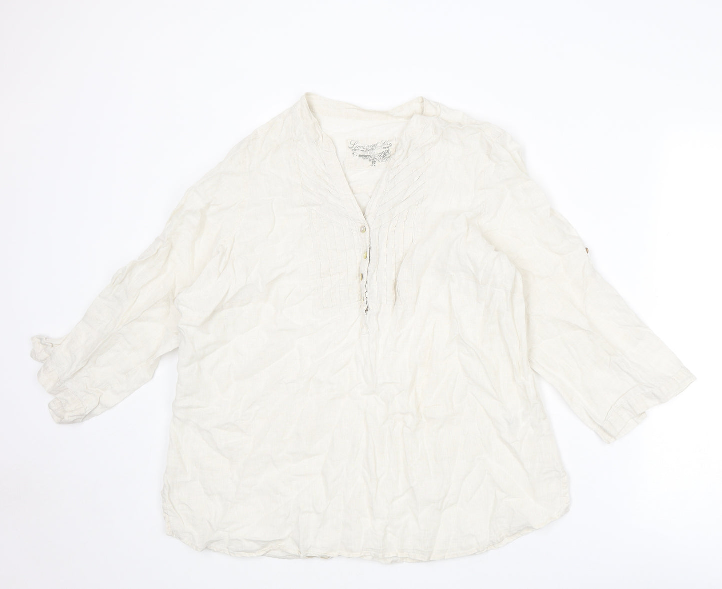 Marks and Spencer Womens Ivory Linen Basic Blouse Size 18 V-Neck