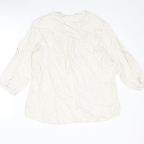 Marks and Spencer Womens Ivory Linen Basic Blouse Size 18 V-Neck