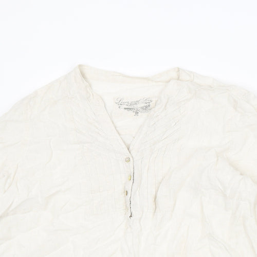 Marks and Spencer Womens Ivory Linen Basic Blouse Size 18 V-Neck