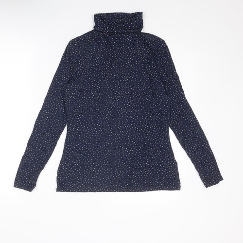 Amazon Womens Blue Polka Dot Cotton Basic Blouse Size S Roll Neck
