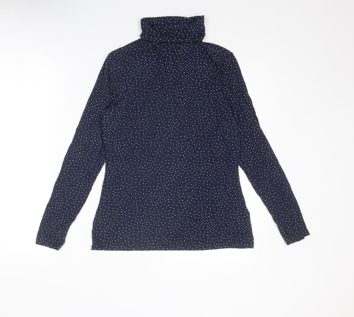 Amazon Womens Blue Polka Dot Cotton Basic Blouse Size S Roll Neck