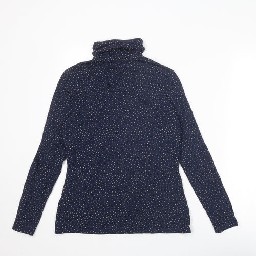 Amazon Womens Blue Polka Dot Cotton Basic Blouse Size S Roll Neck