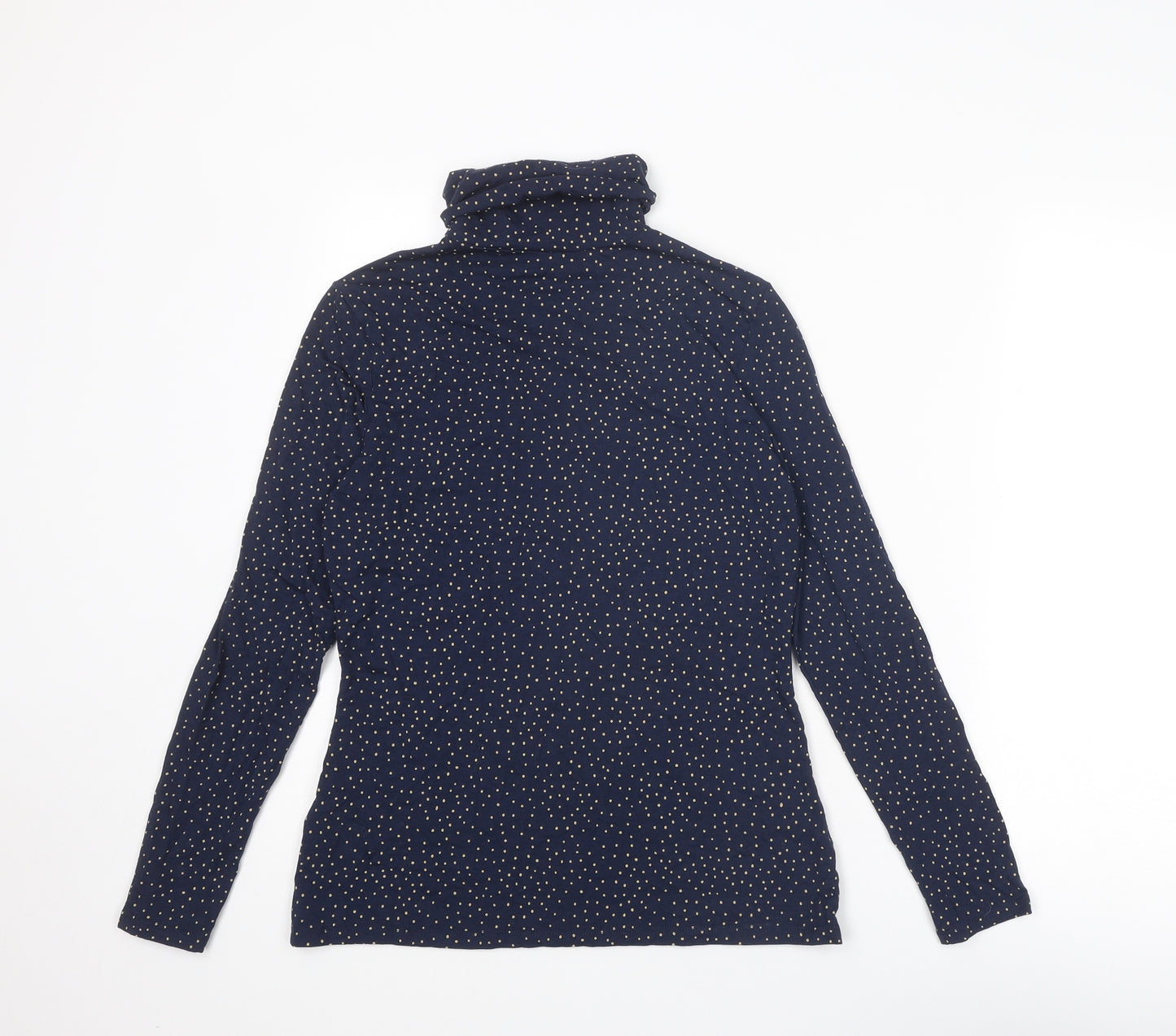 Amazon Womens Blue Polka Dot Cotton Basic Blouse Size S Roll Neck