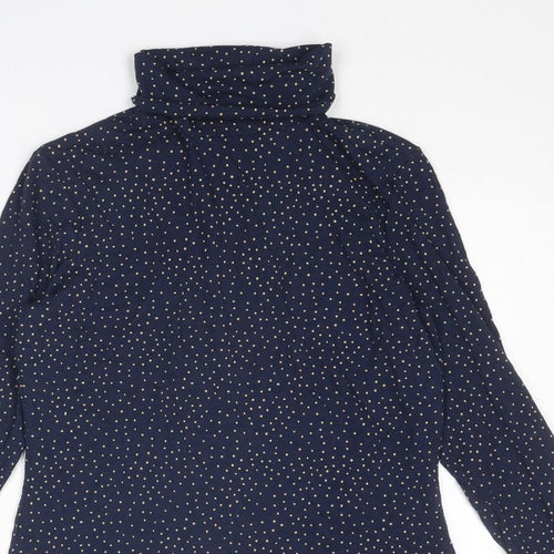 Amazon Womens Blue Polka Dot Cotton Basic Blouse Size S Roll Neck