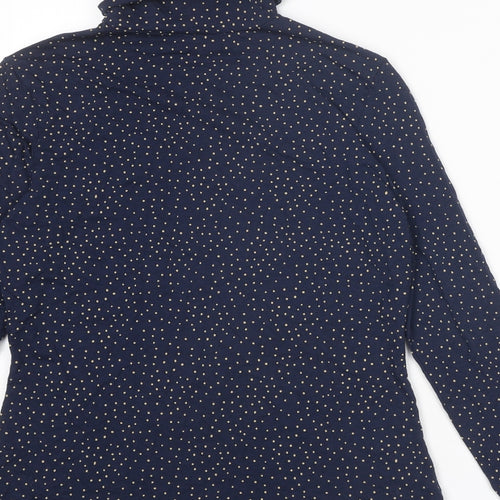 Amazon Womens Blue Polka Dot Cotton Basic Blouse Size S Roll Neck