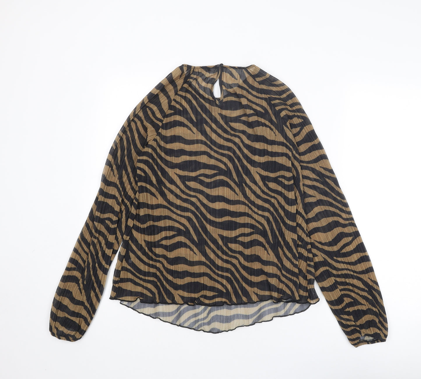 Marks and Spencer Womens Brown Animal Print Polyester Basic Blouse Size 12 Round Neck - Zebra Pattern