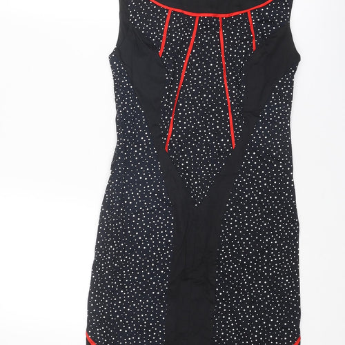 BNY Womens Black Geometric Polyester Shift Size 10 Round Neck Zip