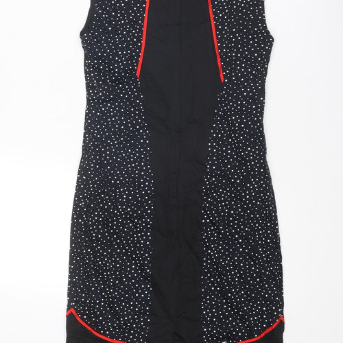 BNY Womens Black Geometric Polyester Shift Size 10 Round Neck Zip
