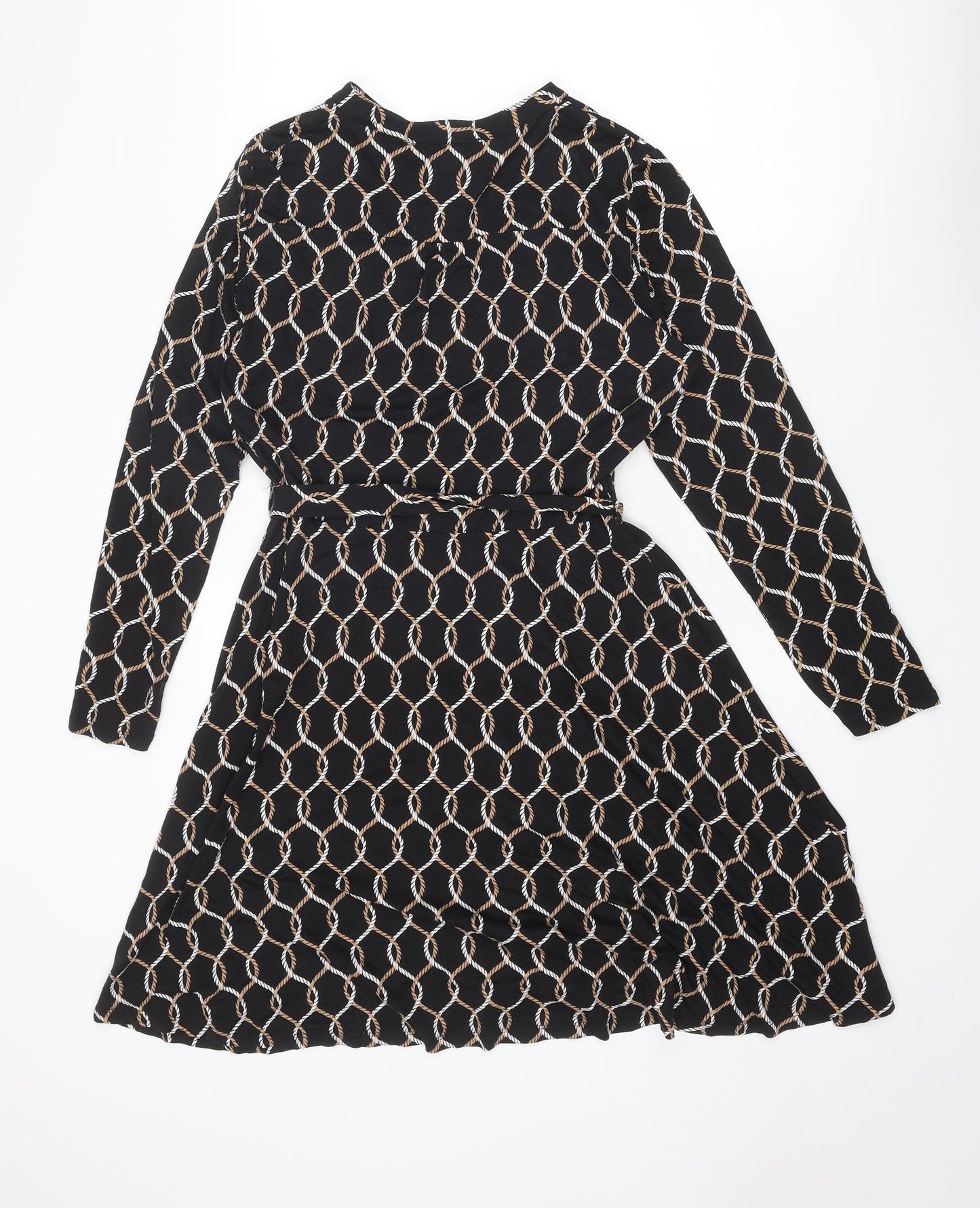 Dorothy Perkins Womens Black Geometric Viscose A-Line Size 16 Round Neck Button