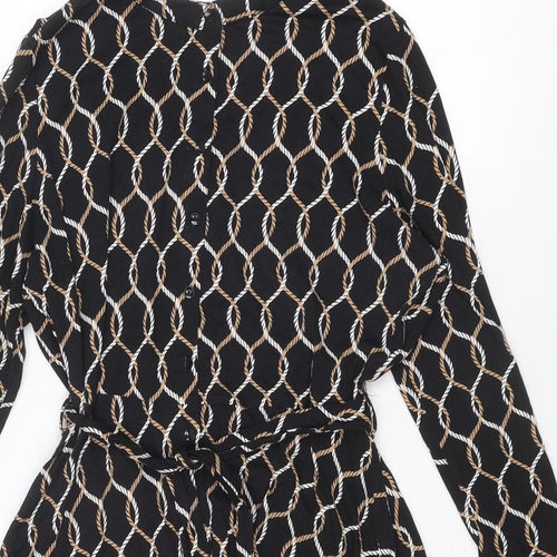 Dorothy Perkins Womens Black Geometric Viscose A-Line Size 16 Round Neck Button