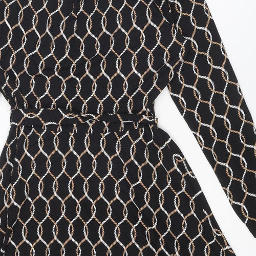 Dorothy Perkins Womens Black Geometric Viscose A-Line Size 16 Round Neck Button