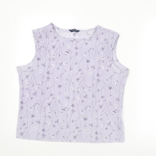 TWOTONE Womens Purple Geometric Polyester Basic Tank Size 16 Round Neck