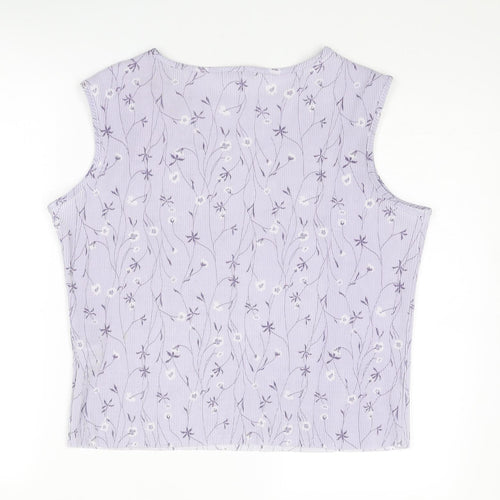 TWOTONE Womens Purple Geometric Polyester Basic Tank Size 16 Round Neck