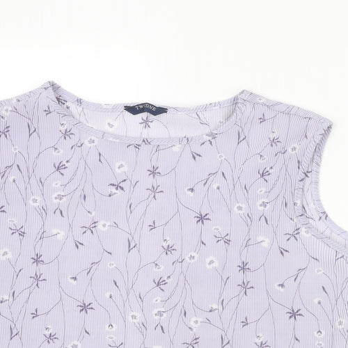 TWOTONE Womens Purple Geometric Polyester Basic Tank Size 16 Round Neck