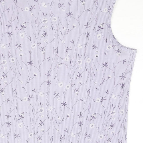 TWOTONE Womens Purple Geometric Polyester Basic Tank Size 16 Round Neck