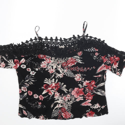 Voyelles Womens Multicoloured Floral Viscose Basic Blouse Size M Round Neck - Cold Shoulder