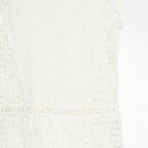 Zara Womens White Polyester Mini Size S Round Neck Pullover - Broderie Anglaise