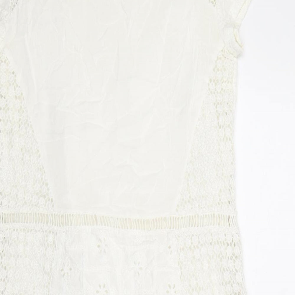 Zara Womens White Polyester Mini Size S Round Neck Pullover - Broderie Anglaise