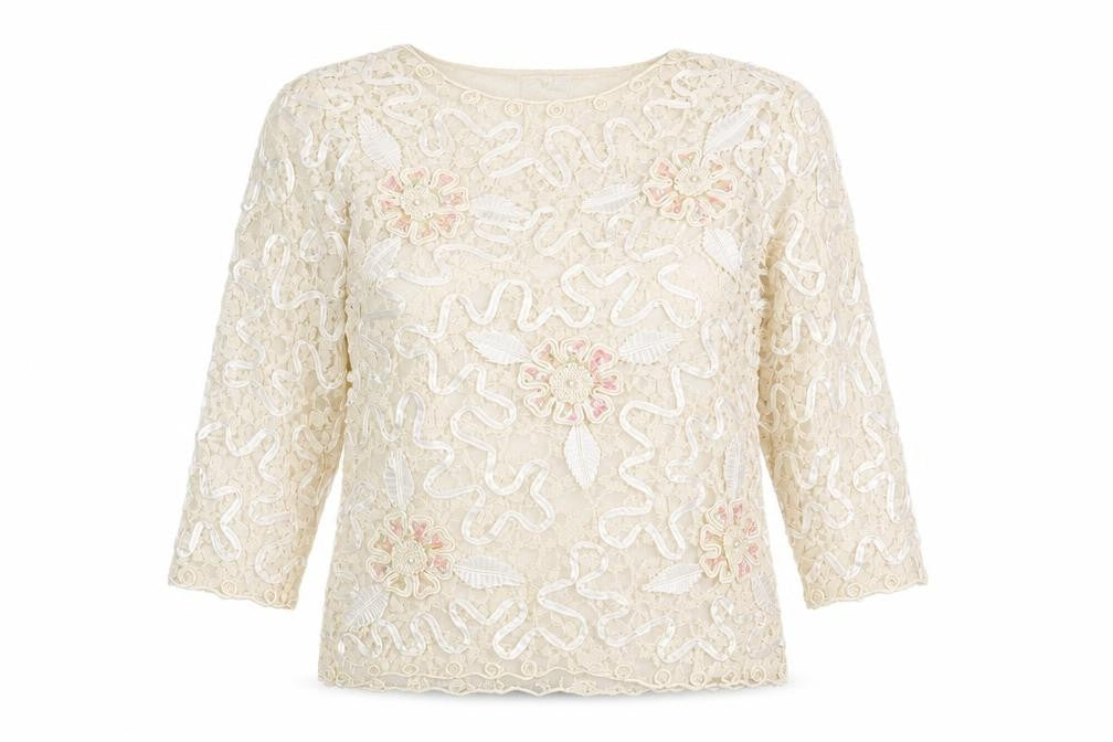 Tia Womens Ivory Polyester Basic Blouse Size 12 Round Neck