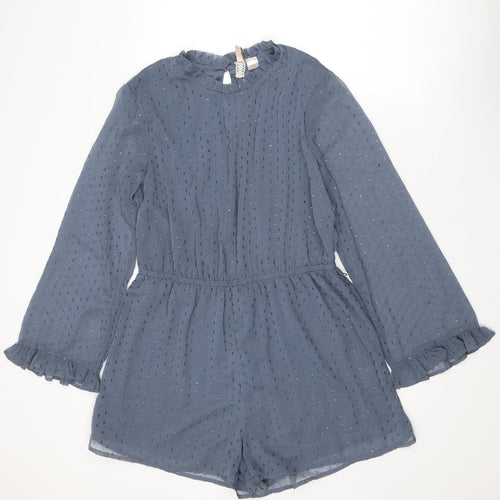 Divided by H&M Womens Blue Polyester Playsuit One-Piece Size 16 Button