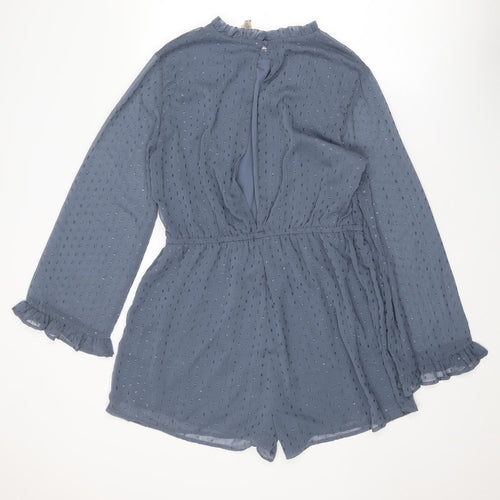 Divided by H&M Womens Blue Polyester Playsuit One-Piece Size 16 Button