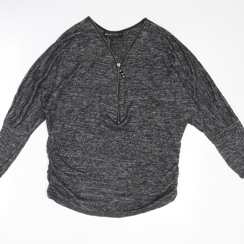 Mela London Womens Grey V-Neck Polyester Pullover Jumper Size M
