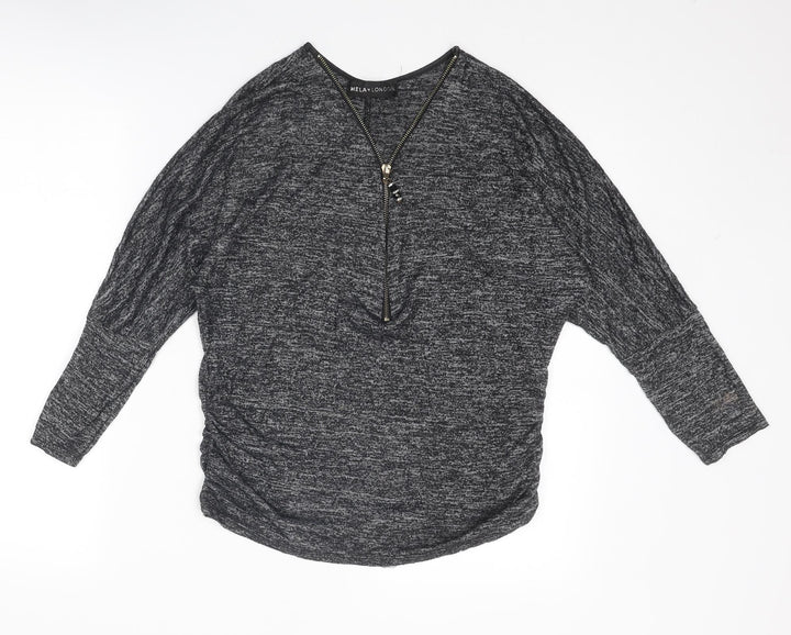 Mela London Womens Grey V-Neck Polyester Pullover Jumper Size M