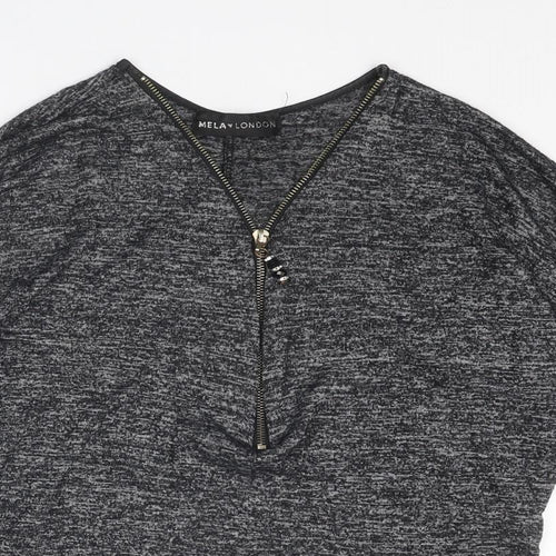 Mela London Womens Grey V-Neck Polyester Pullover Jumper Size M