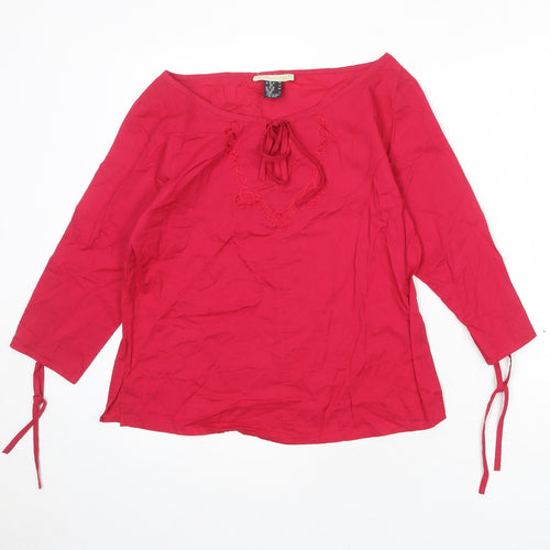 Coulers d Été Womens Pink 100% Cotton Basic T-Shirt Size 10 Boat Neck - Tie Sleeve Detail