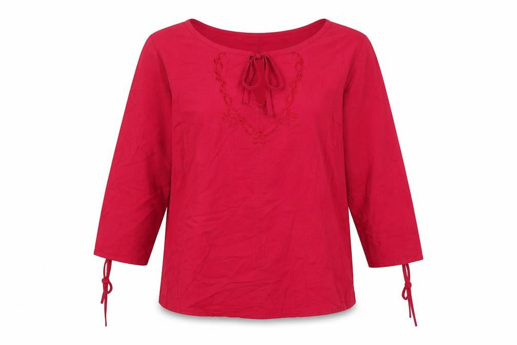 Coulers d Été Womens Pink 100% Cotton Basic T-Shirt Size 10 Boat Neck - Tie Sleeve Detail