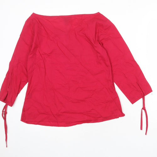 Coulers d Été Womens Pink 100% Cotton Basic T-Shirt Size 10 Boat Neck - Tie Sleeve Detail