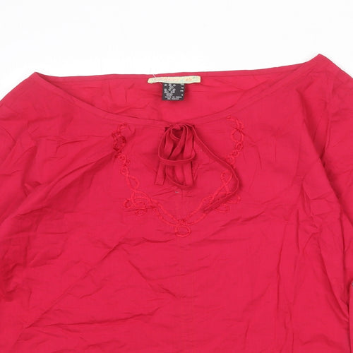 Coulers d Été Womens Pink 100% Cotton Basic T-Shirt Size 10 Boat Neck - Tie Sleeve Detail